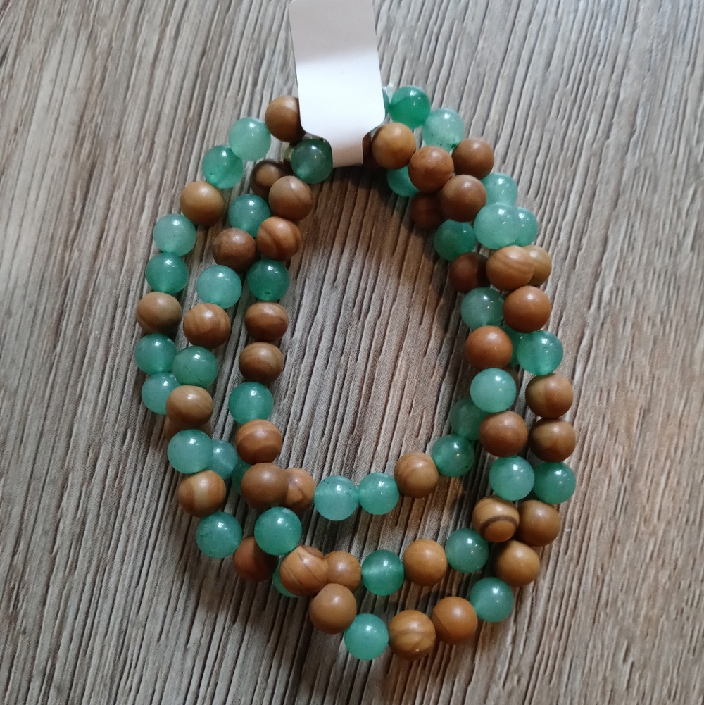 Green Adventurine & Wooden Jasper Healing Stacked Bracelets